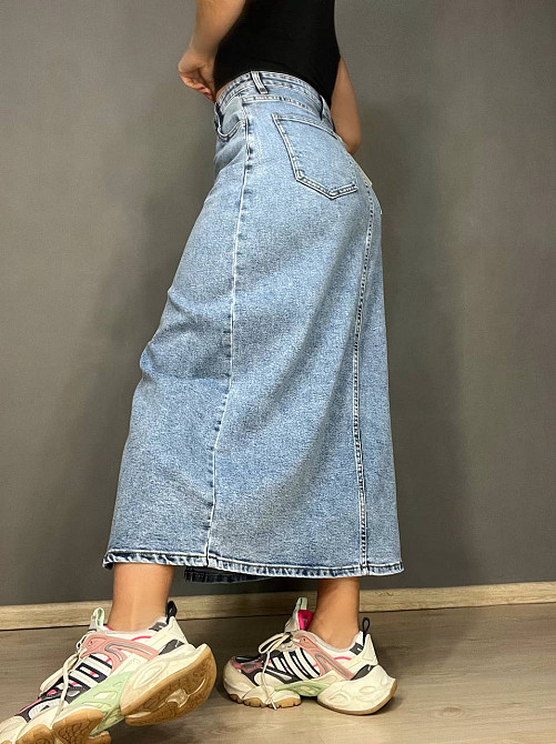 Спідниця жіноча джинсова Moss 505 довга великі розміри з розрізом стрейч блакитна, блакитний, 30, 30, 82 см, 106 см Київ - фото 5