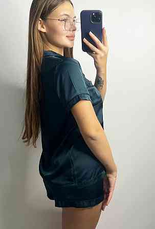 Коплект жіночій шовковий сорочка з шортами Смарагд ч/к M Харків