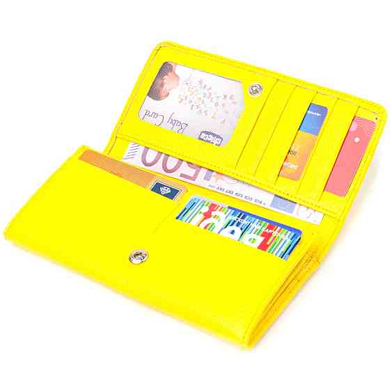 Яскравий молодіжний гаманець із натуральної шкіри флотар CANPELLINI 21612 Лимонний Київ