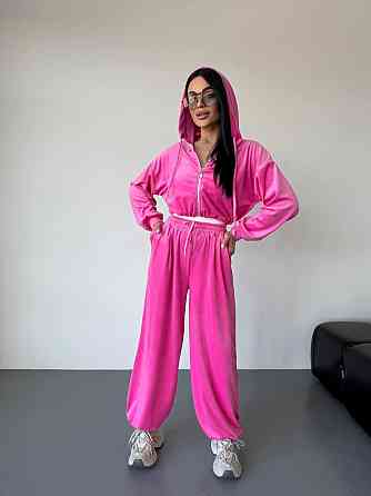 Женский стильный повседневный велюровый костюм двойка Барби Одесса