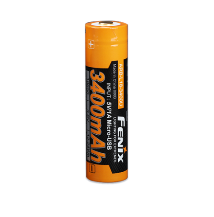 Аккумулятор 18650 Fenix 3400mAh 3.6V с micro-USB зарядкой (Черно-желтый) Киев