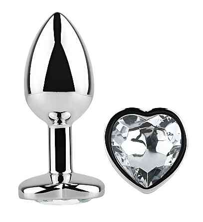 Анальна пробка з кристалом EGZO - Silver Heart Plug Clear size S Sex Aura Київ