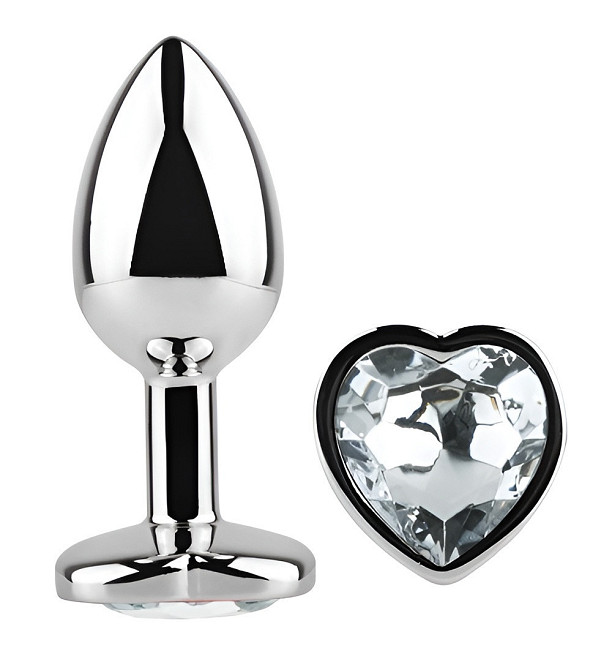 Анальна пробка з кристалом EGZO - Silver Heart Plug Clear size S Sex Aura Київ - фото 2