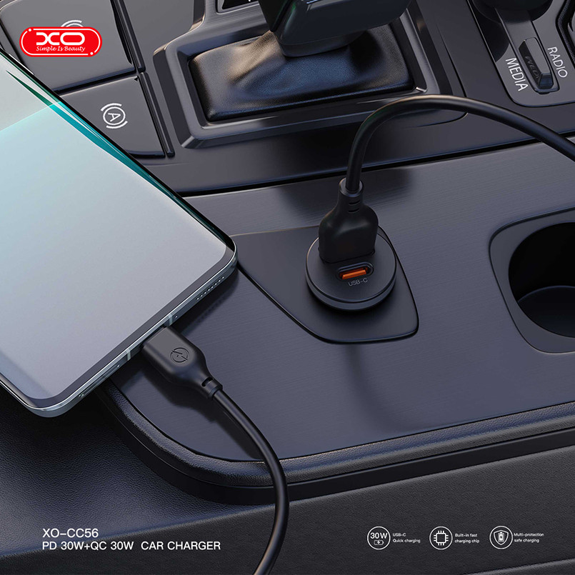Автомобільний зарядний пристрій XO CC56 Plastic mini 30W+ Type-c кабель чорний Львів - фото 4