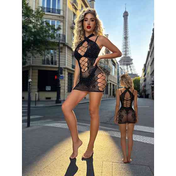 Платье сетка Star Night в крупную сетку со стразами, черное, OS (S–L) Sex Aura Киев