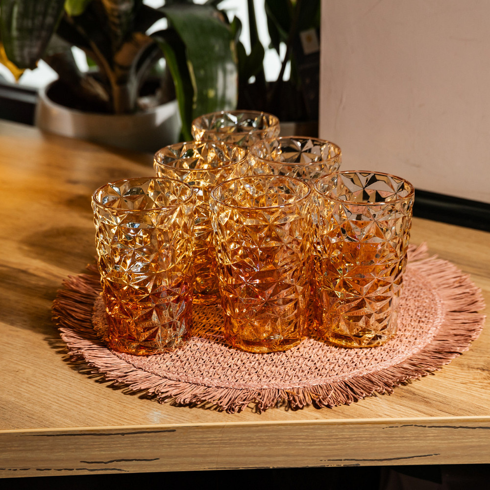 Набір скляних стаканів 6 штук 350 мл Золотистий Yiwu HP-19-191 Коломия - фото 3