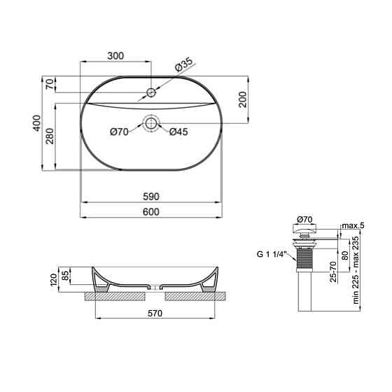 Комплект Qtap Scorpio: Раковина накладна овальна 600х400х120 мм White + Донний клапан PU02 Київ