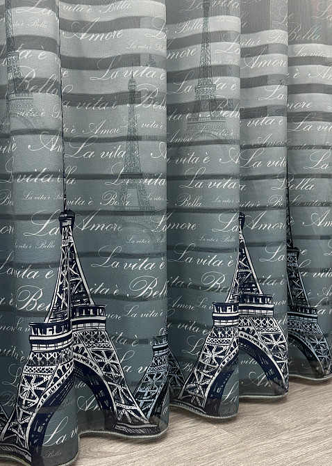 Тюль VR-Textil 1750т с принтом Париж Синий с белым 300х270 см (42-0785) Киев - изображение 7