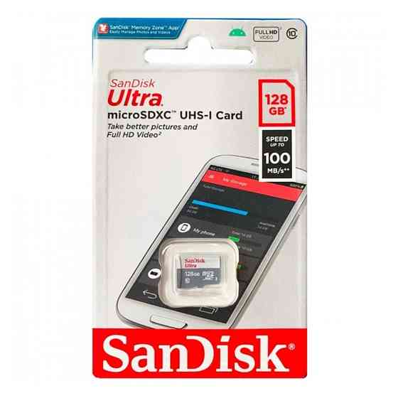 Карта пам'яті microSDXC (UHS-1) SanDisk Ultra 128Gb class 10 A1 (100Mb/s) (4x6 pack size) Київ