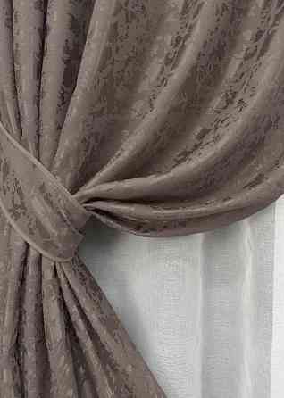 Комплект штор VR-Textil Лен Мрамор 100х270 2шт и Тюль 300х270 1718ш-1276т Какао с белым 71-014/1 Киев