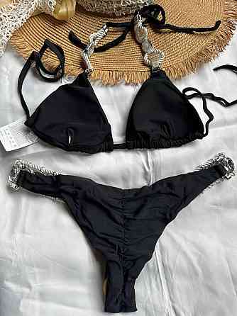 Белый раздельный купальник с камнями Черный M Харьков