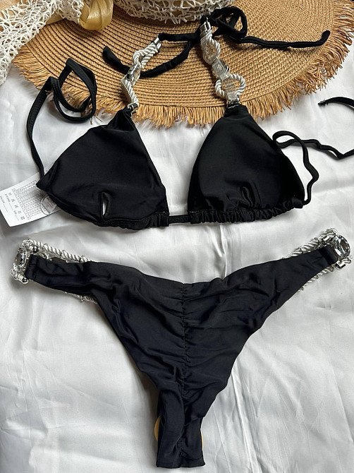 Белый раздельный купальник с камнями Черный M Харьков - изображение 4