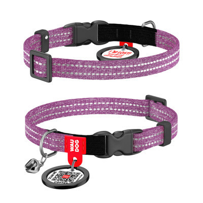 Нашийник для тварин WAUDOG Re-cotton з QR паспортом, пластиковий фастекс XS фіолетовий (16429) Вінниця - фото 1