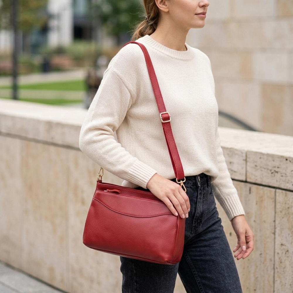 Сумка жіноча з твердим дном з натуральної шкіри Vintage 22982 Червоний Київ - фото 12