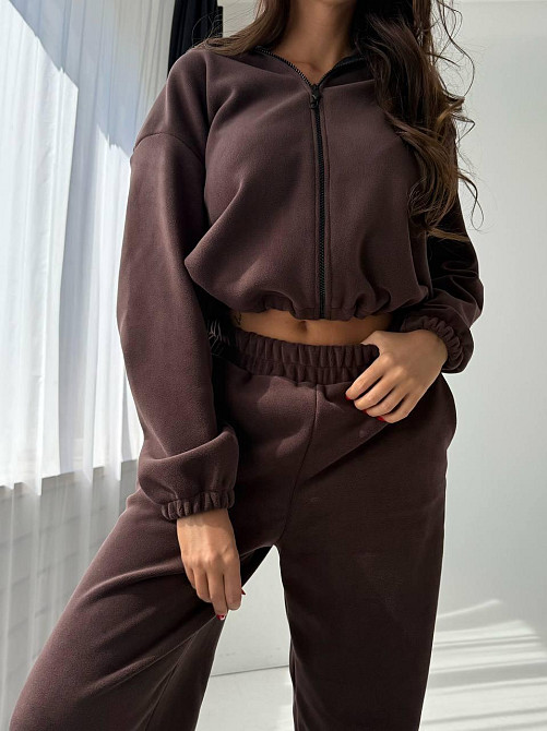 Жіночий повсякденний теплий плюшевий костюм турецький двосторонній фліс Шоколад Одеса - фото 6