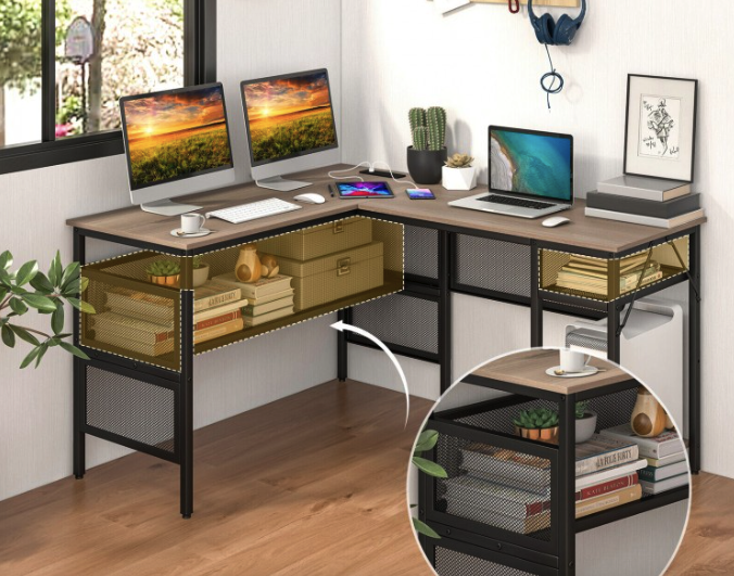 Комп'ютерний стіл Costway Hutch L-подібний з зарядним Київ - фото 7