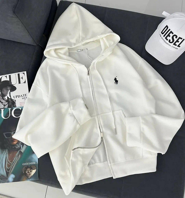 Жіноче повсякденне оверсайз худі на блискавці з капюшоном двонитка Одеса - фото 1