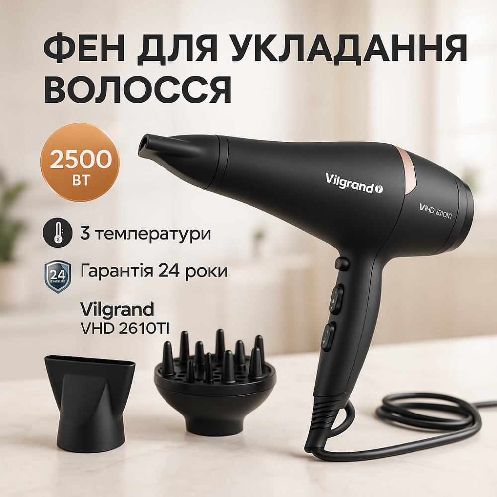Женский фен для волос Vilgrand, Фен для укладки средних волос Электрический с диффузором EP-44 Львов - изображение 17
