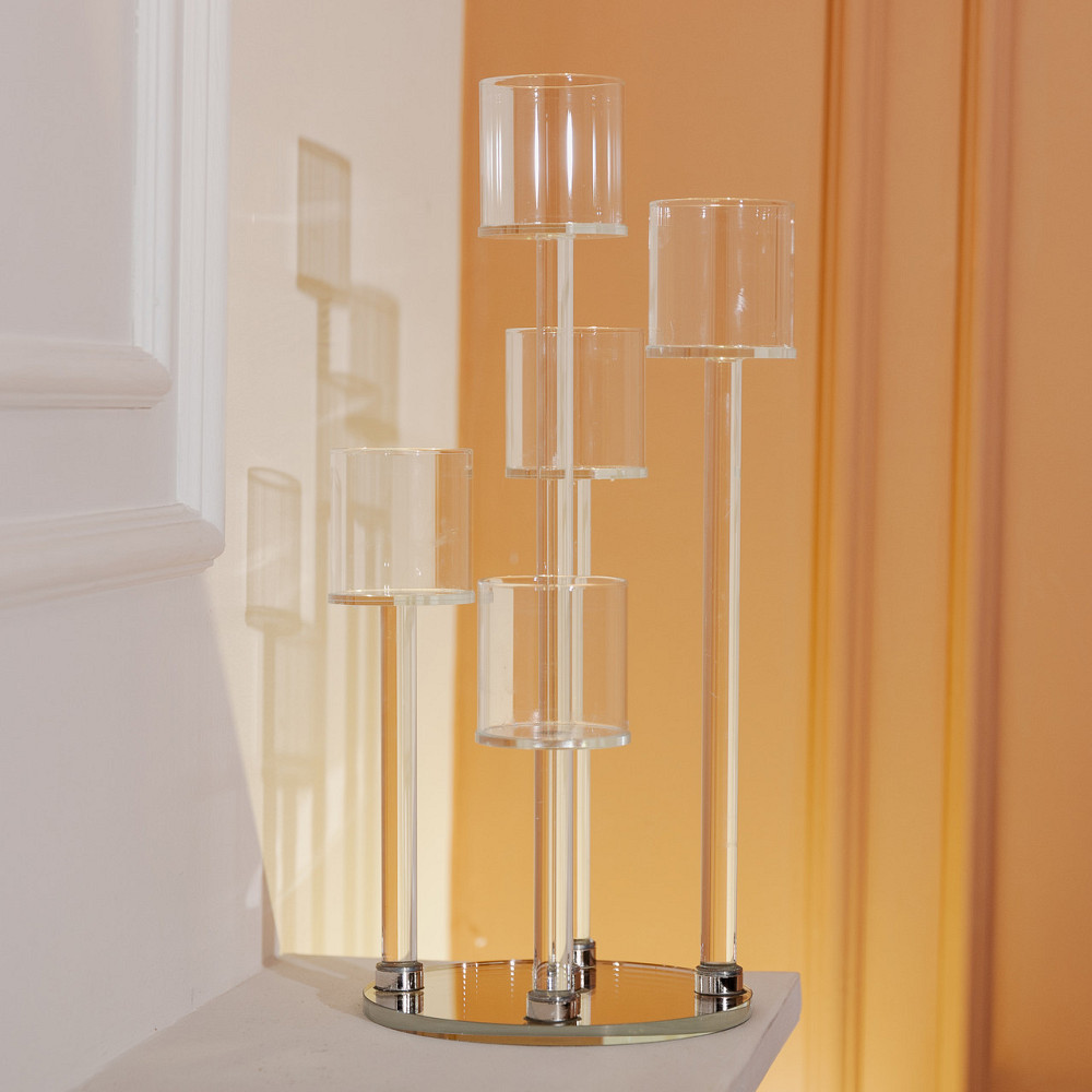 Підсвічник скляний на 5 свічок 16×38 см підсвічник декоративний прозорий на ніжці HP-4-14 Коломия - фото 6