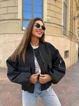 Жіночий стильний бомбер на блискавці кашемір + підкладка Графіт, 46/48 Одеса