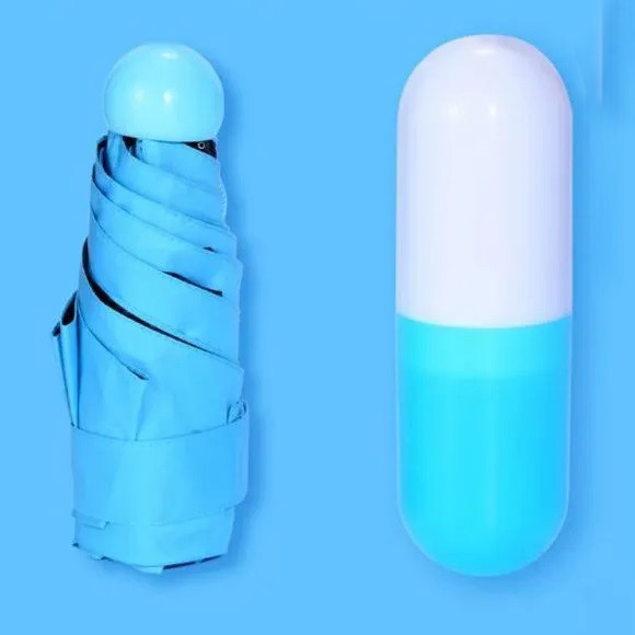 Компактный зонтик в капсуле-футляре Голубой, маленький зонт в капсуле. Цвет: голубой UV-34 Львов - изображение 15