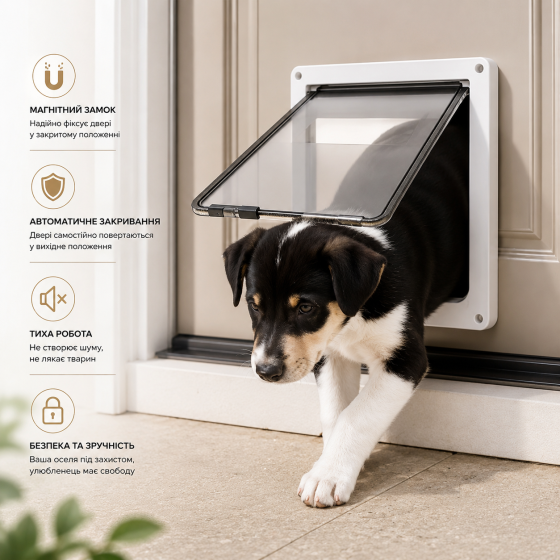 Двері для собак та котів HoMedics PetGate S (28x34см) білі — автоматичні вхідні дверцята в будку та двері, 4 режими Київ