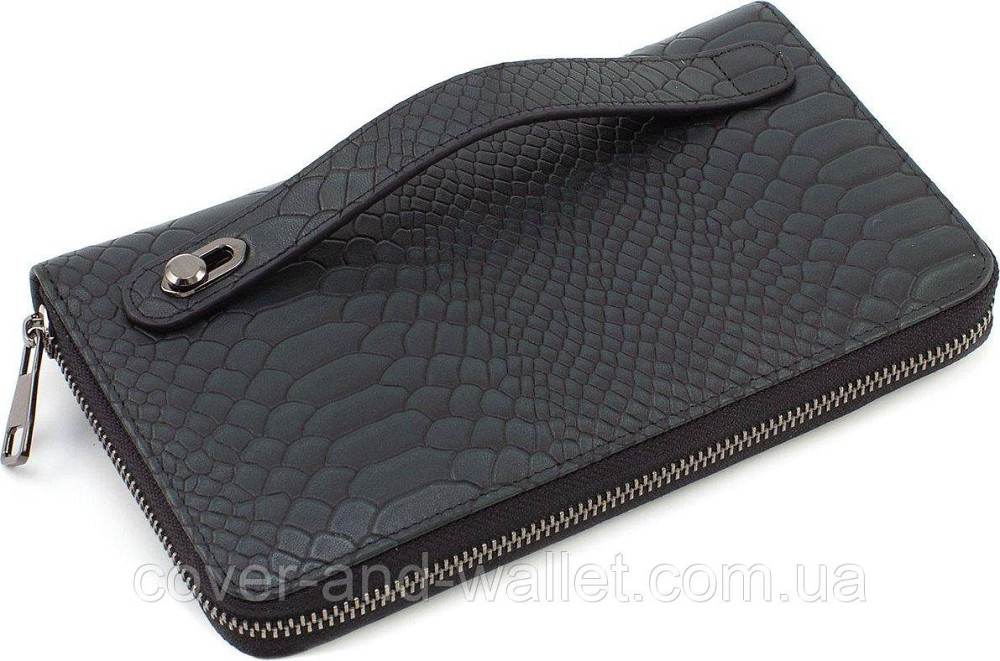 Фирменный кожаный мужской клатч с фактурой под рептилию Marco Coverna 086-5901 Black Киев - изображение 2