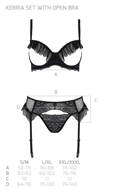 Комплект Passion KERRIA SET WITH OPEN BRA black, L/XL, бюстгальтер з відкритою чашкою, стрінги, пояс для Sex Aura Київ - фото 5