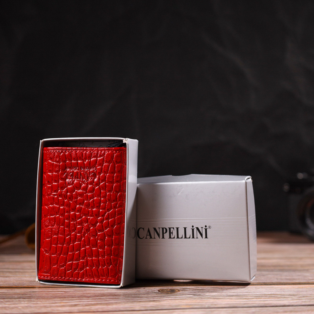Жіночий картхолдер у три складання з автоматичним механізмом з натуральної шкіри з тисненням під крокодила CANPELLINI 21929 Київ - фото 1