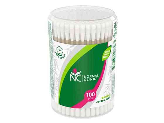 Ватні палички (дерево) 100шт бамбук (кругла коробка) ТМ NORMAL CLINIC Київ