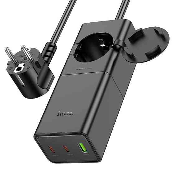Мережевий зарядний пристрій Hoco NS4 Sharp PD65W(2C1A) desktop socket(EU/GER) Black (6942007617352) Київ