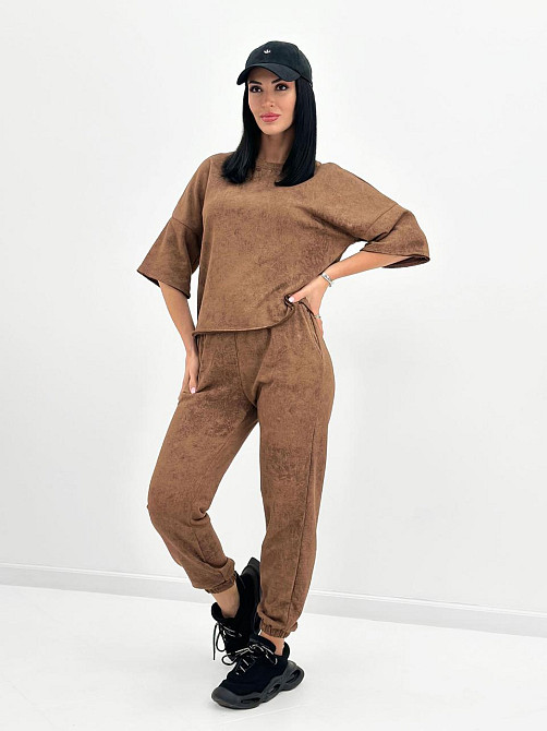 Жіночий костюм з турецької двонитки петля з ефектом tie dye "George"| Норма| Розпродаж моделі Шоколадний, 46-48 Київ - фото 3