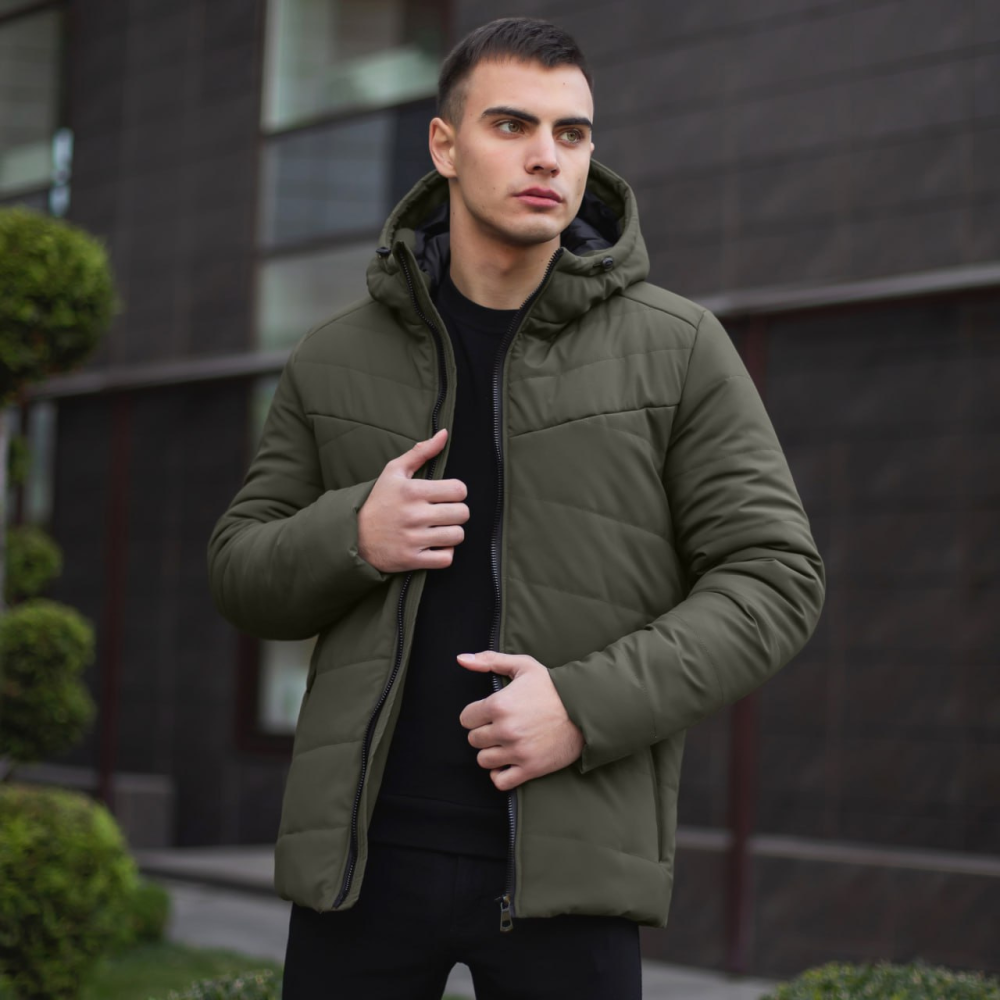 Зимняя куртка мужская теплая с капюшоном короткая Frost Pobedov Winter Jacket Dzen хаки Одесса - изображение 10