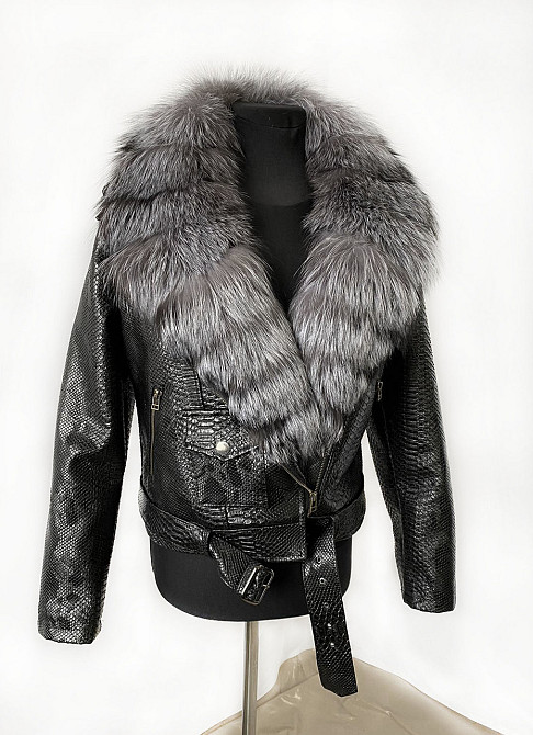 Куртка косуха женская с натуральным мехом чернобурки р 44 Харьков - изображение 4