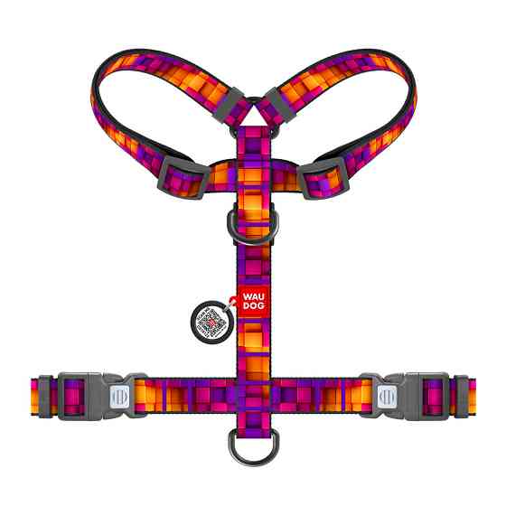 Шлея для собак анатомическая H-образная WAUDOG Nylon с QR паспортом, рисунок 
