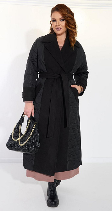 Комбіноване чорне пальто Київ - фото 6