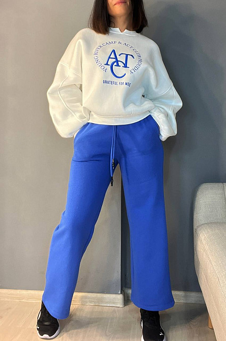 Штаны женские OLIVIA 2236 спортивные кюлоты укороченные на флисе синие, синий, L Киев - изображение 2