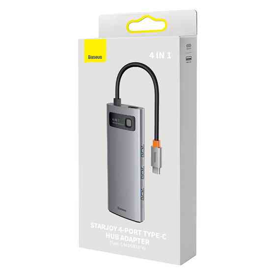 USB-хаб Baseus Metal Gleam Series 4-in-1 Multifunctional Type-C HUB Docking Station Gray（Type-C to USB3.0*4） Одесса