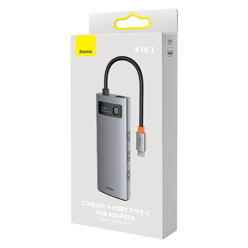 USB-хаб Baseus Metal Gleam Series 4-in-1 Multifunctional Type-C HUB Docking Station Gray（Type-C to USB3.0*4） Одеса - фото 2