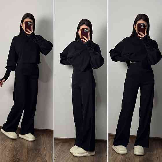 Женский базовый теплый костюм: кофта и штаны Турецкая Ангора Черный, 42/46 Одесса