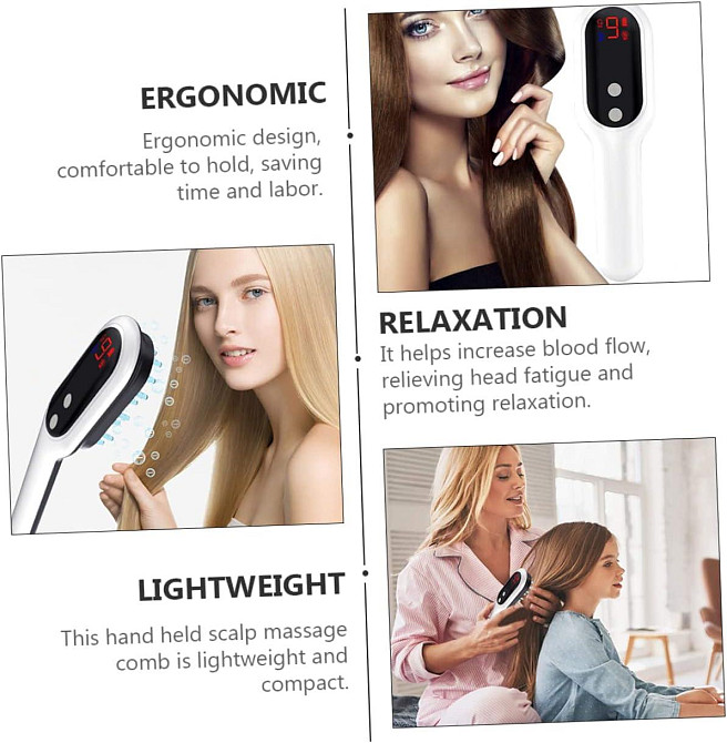 Електрична масажна гребінець DOITOOL для росту волосся, з вібрацією та масажем шкіри голови, біла Київ - фото 4