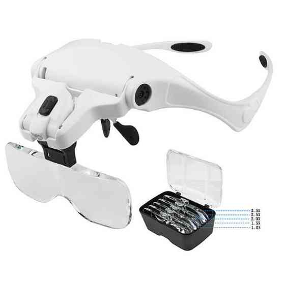 Окуляри збільшувальні налобні з LED підсвіткою, змінні лінзи 5 шт (1X-3.5X), лупа для роботи з дрібними деталями, модель 9892B1 Київ