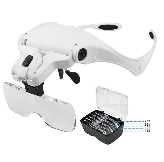 Очки увеличительные налобные с LED подсветкой, сменные линзы 5 шт (1X-3.5X), лупа для работы с мелкими деталям Киев - изображение 2
