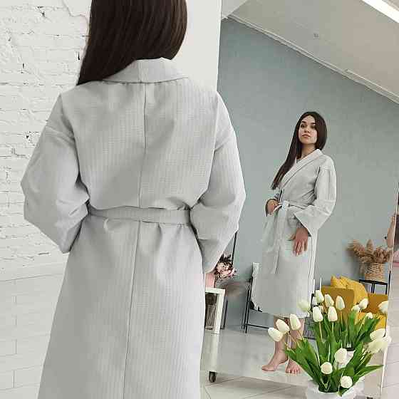 Вафельный женский халат Кимоно YouStar 100% хлопок размер XL (56-58) 200 г/м2 (Серый) Сумы