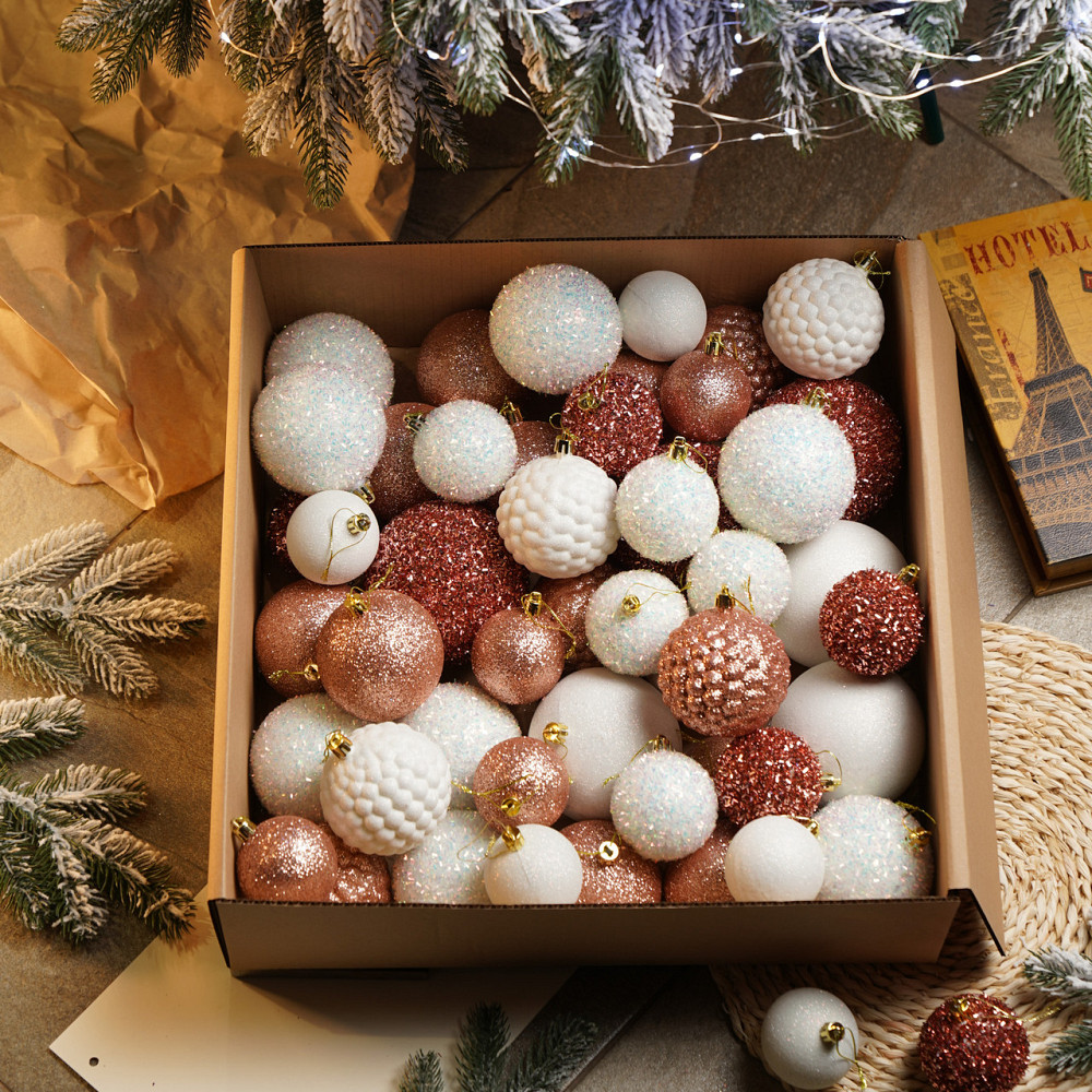 Набор новогодних игрушек на елку «Блеск» 40 шт Розовый елочные игрушки шарики украшения для елки Киев - изображение 2