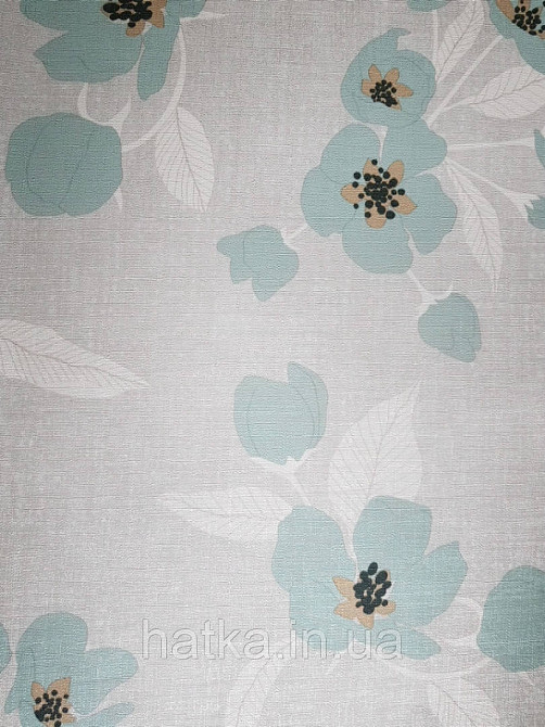 Шпалери вінілові Lutece Melody 51196704 квіти бірюзове листя білі на сіро-бежевому в крапку тлі Київ - фото 2