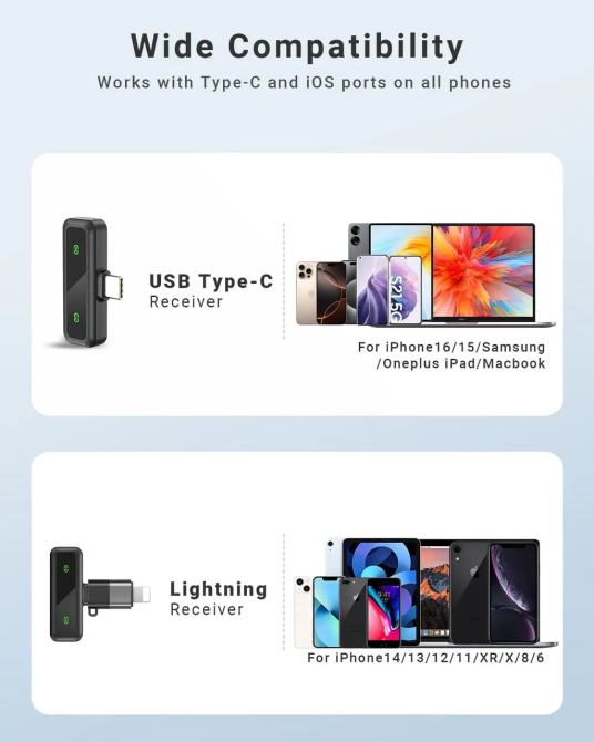 Бездротовий петличний мікрофон Jubolion H63, 2 мікрофони, USB-C/Lightning, шумозаглушення, 30 м, Black Київ - фото 7