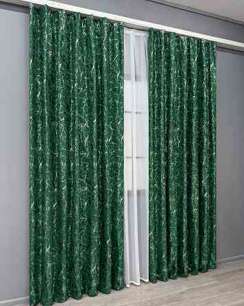 Комплект готових штор VR-Textil Льон мармур Royal Touch № 2002ш Зелений 200х270 см 2 шт (32-478) Київ