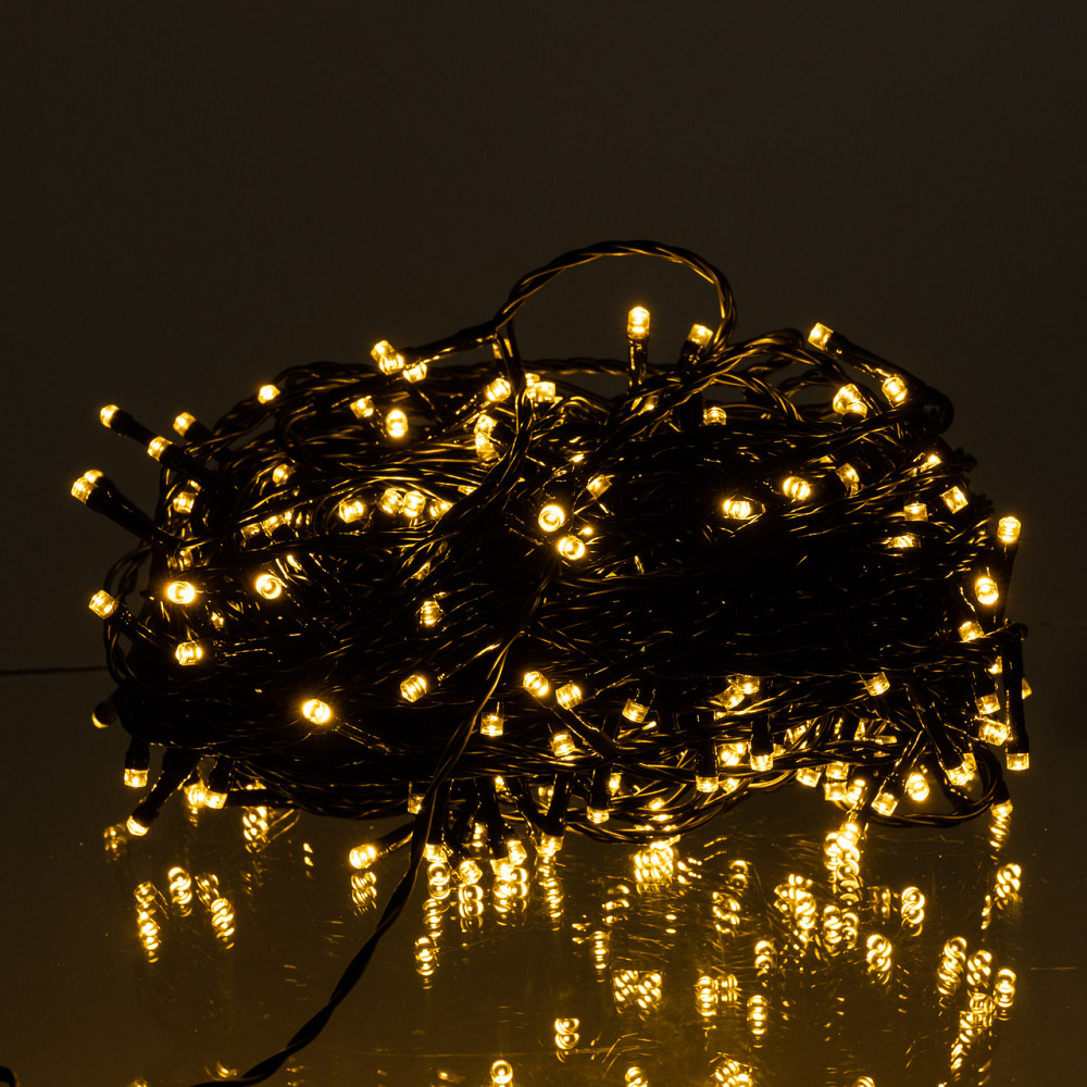 Новорічна гірлянда вулична 30 м 300 LED з сонячною батареєю чорний провід Жовтий SB300L30MBY Коломия - фото 1