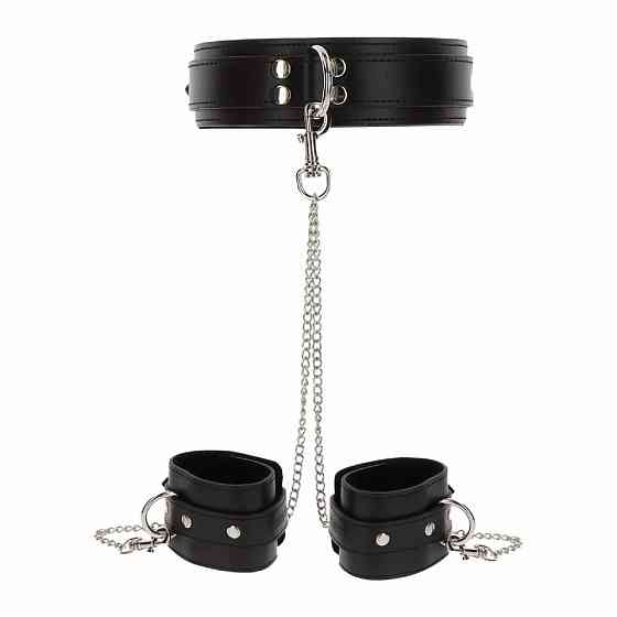 Широкий нашийник з наручниками та ланцюгом Taboom Luxury Bondage Essentials, чорний Sex Aura Київ